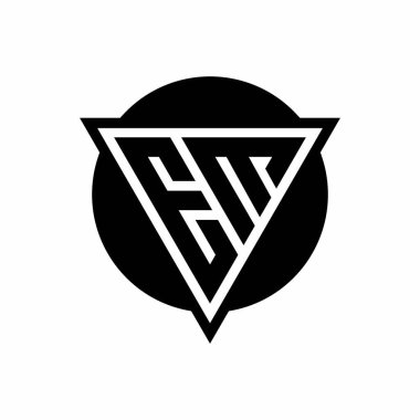 Eksi uzay üçgenli EM logosu ve beyaz arkaplanda izole edilmiş daire şeklindeki tasarım şablonu