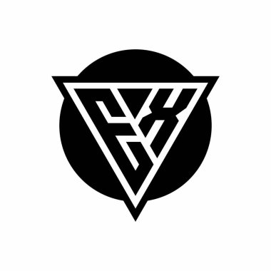 Eksi uzay üçgenli EX logosu ve beyaz arkaplanda izole edilmiş daire şeklindeki tasarım şablonu