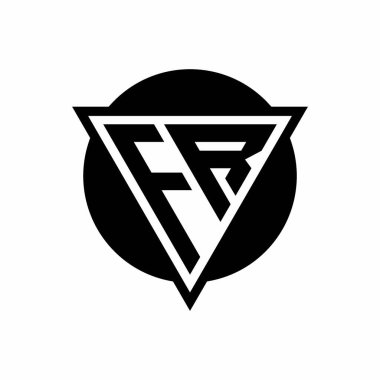 Negatif uzay üçgenli FR logosu ve beyaz arkaplanda izole edilmiş daire şeklindeki tasarım şablonu