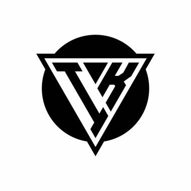 Beyaz arkaplanda izole edilmiş negatif uzay üçgenli IK logosu ve daire şeklindeki tasarım şablonu