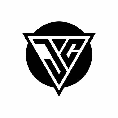 Eksi uzay üçgenli JC logosu ve beyaz arkaplanda izole edilmiş daire şeklindeki tasarım şablonu