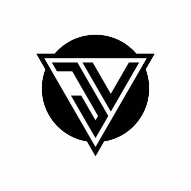 Eksi uzay üçgenli JV logosu ve beyaz arkaplanda izole edilmiş daire şeklindeki tasarım şablonu