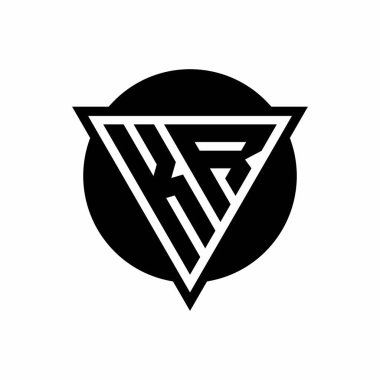 Eksi boşluk üçgenli KR logosu ve beyaz arkaplanda izole edilmiş çember şekil tasarım şablonu