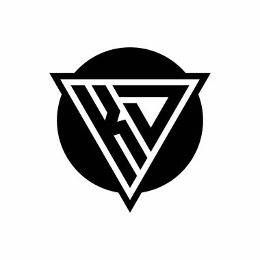 Eksi boşluk üçgenli KD logosu ve beyaz arkaplanda izole edilmiş çember şekil tasarım şablonu