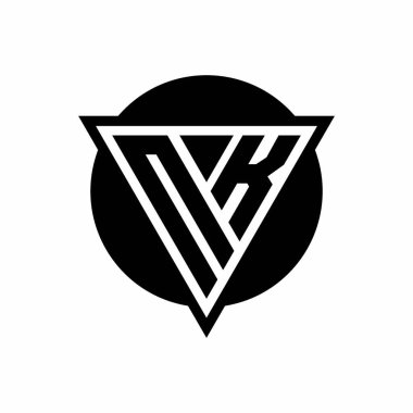 Beyaz arkaplanda izole edilmiş negatif uzay üçgenli NK logosu ve daire şeklinde tasarım şablonu