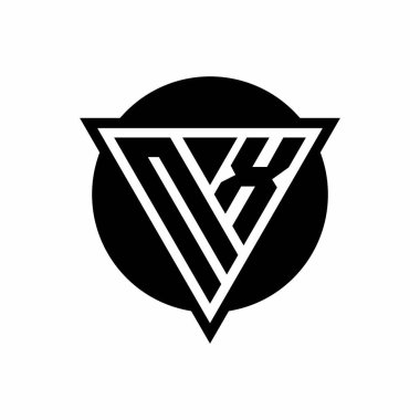 Eksi uzay üçgenli NX logosu ve beyaz arkaplanda izole edilmiş daire şeklindeki tasarım şablonu