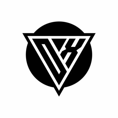 Eksi uzay üçgenli OX logosu ve beyaz arkaplanda izole edilmiş daire şeklindeki tasarım şablonu