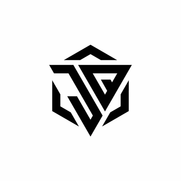 Jq白を基調とした三角形と六角形のモダンなデザインのテンプレートを持つロゴのモノグラム — ストックベクタ