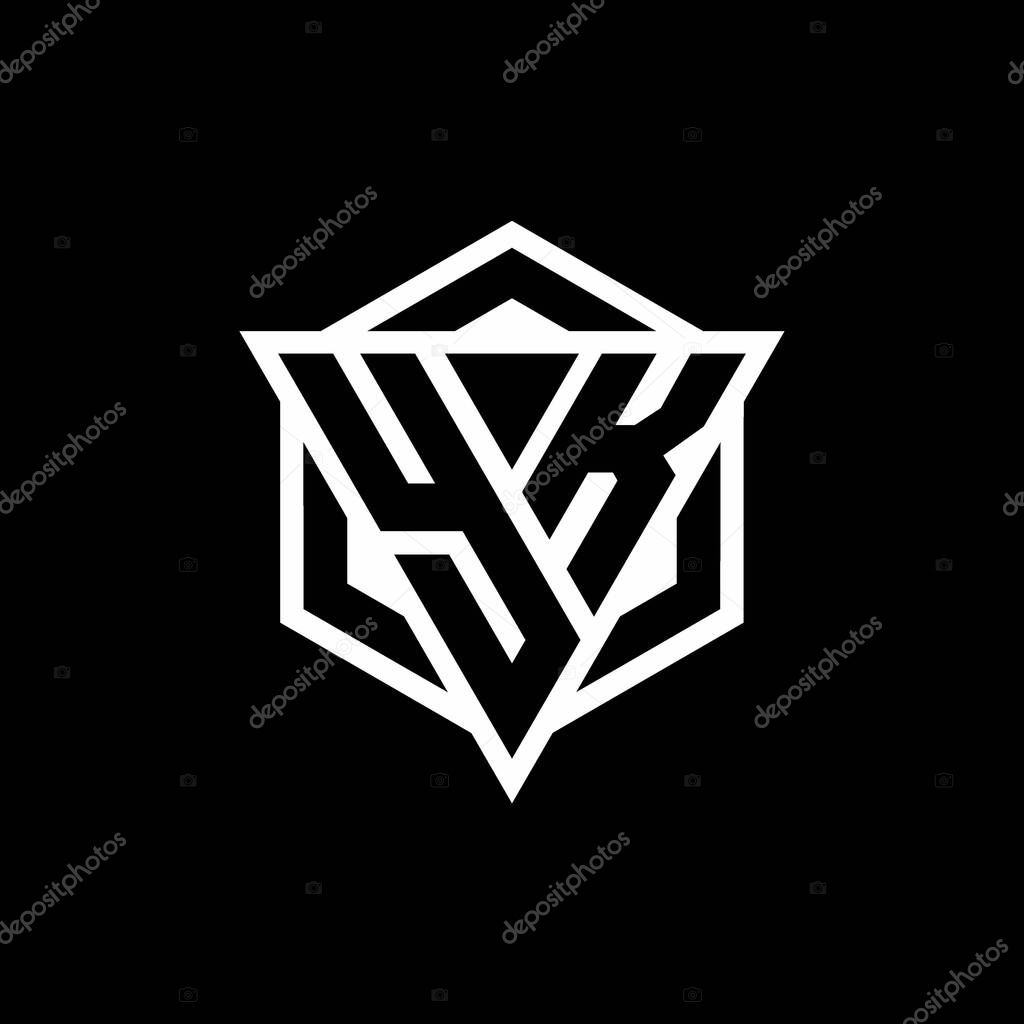 YK logo monogram with triangle and hexagon shape combination isolated on back and white colors