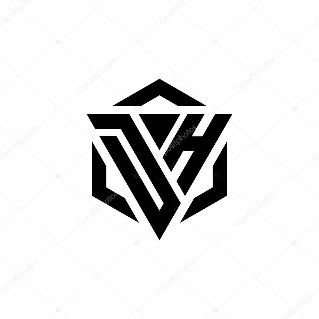 DH Logo monogram with triangle and hexagon modern design template isolated on white background