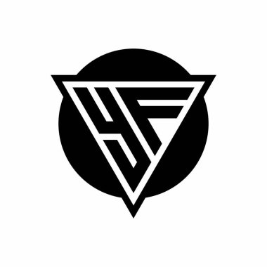 Eksi uzay üçgenli YF logosu ve beyaz arkaplanda izole edilmiş daire şeklindeki tasarım şablonu