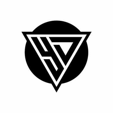 Eksi uzay üçgenli YD logosu ve beyaz arkaplanda izole edilmiş daire şeklindeki tasarım şablonu