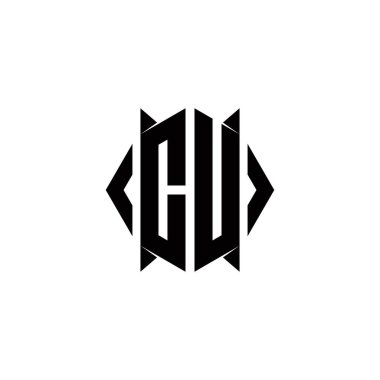 Kalkan şekilli CU logo monogramı şablon vektör simgesini modern tasarlar