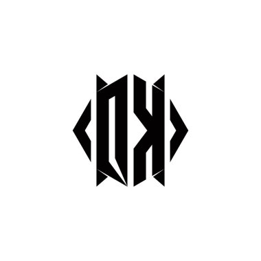 Kalkan şekli ile QK Logo monogramı şablon vektör simgesini modern tasarlar