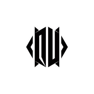 Kalkan şekilli QU Logo monogramı şablon vektör simgesini modern tasarlar