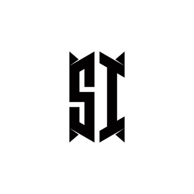 Kalkan şekilli SI Logo monogramı şablon vektör simgesi modern dizayn eder