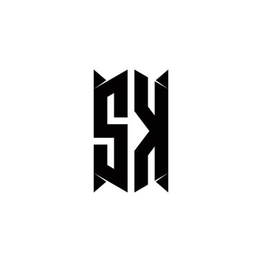Kalkan şekilli SK logo monogramı şablon vektör simgesini modern tasarlar