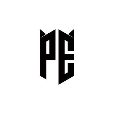 Kalkan şekilli PE logo monogramı şablon vektör simgesini modern tasarlar