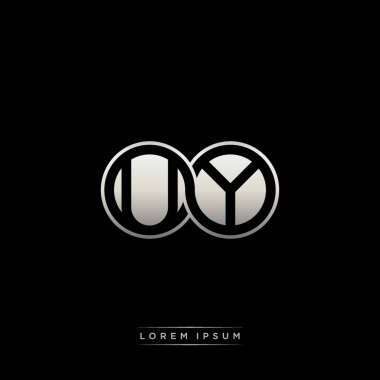 İlk harf bağlı daire sermaye monogramı logosu modern şablon altın rengi versiyonu siyah arkaplan üzerinde izole