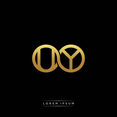 İlk harf bağlı daire sermaye monogramı logosu modern şablon altın rengi versiyonu siyah arkaplan üzerinde izole