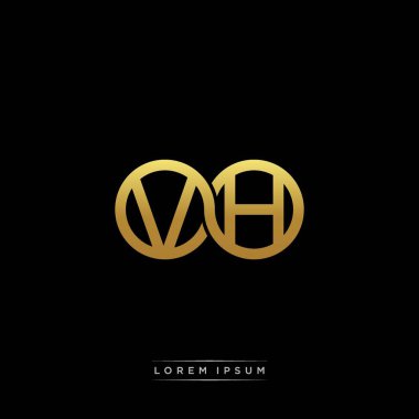 İlk harf bağlı daire sermaye monogramı logosu modern şablon altın rengi versiyonu siyah arkaplan üzerinde izole