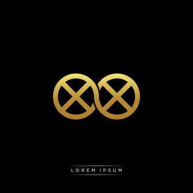 İlk harf bağlı daire sermaye monogramı logosu modern şablon altın rengi versiyonu siyah arkaplan üzerinde izole