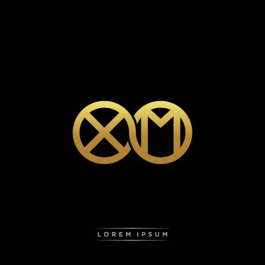 İlk harf bağlı daire sermaye monogramı logosu modern şablon altın rengi versiyonu siyah arkaplan üzerinde izole