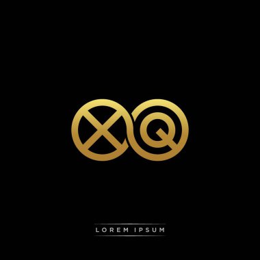 İlk harf bağlı daire sermaye monogramı logosu modern şablon altın rengi versiyonu siyah arkaplan üzerinde izole