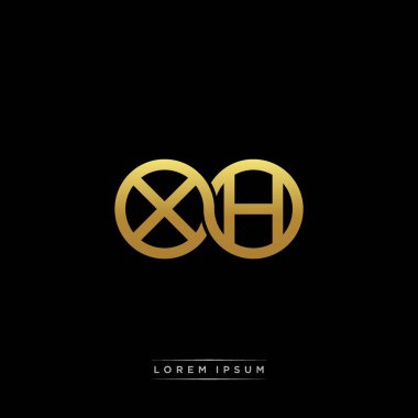 İlk harf bağlı daire sermaye monogramı logosu modern şablon altın rengi versiyonu siyah arkaplan üzerinde izole