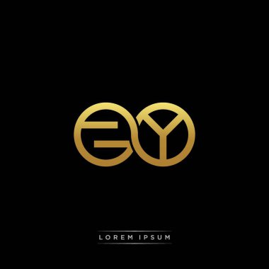 İlk harf bağlı daire sermaye monogramı logosu modern şablon altın rengi versiyonu siyah arkaplan üzerinde izole