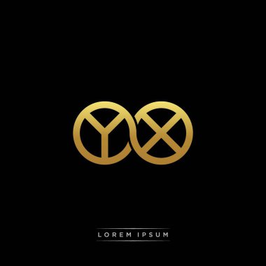 İlk harf bağlı daire sermaye monogramı logosu modern şablon altın rengi versiyonu siyah arkaplan üzerinde izole