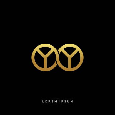 İlk harf bağlı daire sermaye monogramı logosu modern şablon altın rengi versiyonu siyah arkaplan üzerinde izole