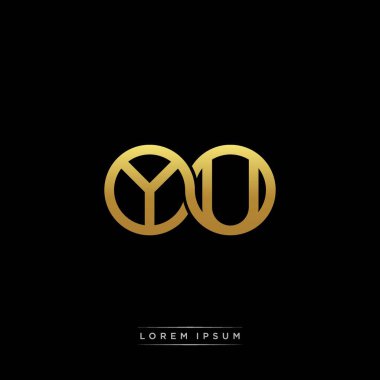 İlk harf bağlı daire sermaye monogramı logosu modern şablon altın rengi versiyonu siyah arkaplan üzerinde izole
