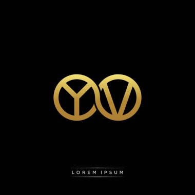 İlk harf bağlı daire sermaye monogramı logosu modern şablon altın rengi versiyonu siyah arkaplan üzerinde izole