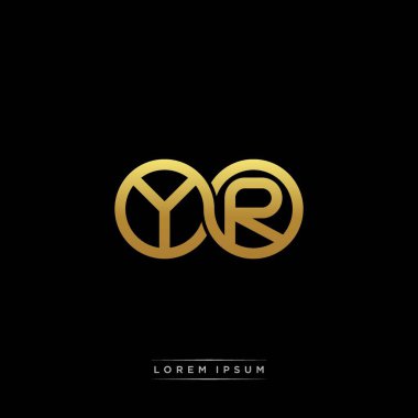 İlk harf bağlı daire sermaye monogramı logosu modern şablon altın rengi versiyonu siyah arkaplan üzerinde izole