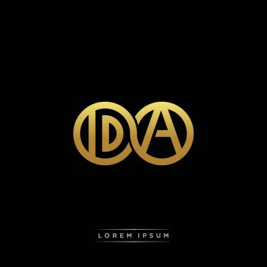 İlk harf bağlı daire sermaye monogramı logosu modern şablon altın rengi versiyonu siyah arkaplan üzerinde izole