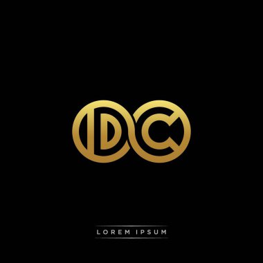 İlk harf bağlı daire sermaye monogramı logosu modern şablon altın rengi versiyonu siyah arkaplan üzerinde izole