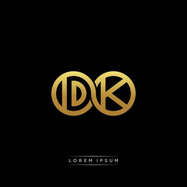 İlk harf bağlı daire sermaye monogramı logosu modern şablon altın rengi versiyonu siyah arkaplan üzerinde izole