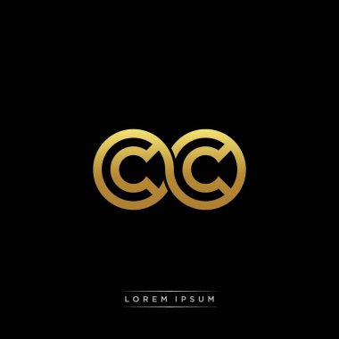 İlk harf bağlı daire sermaye monogramı logosu modern şablon altın rengi versiyonu siyah arkaplan üzerinde izole