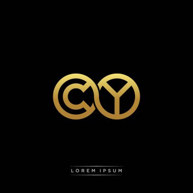 İlk harf bağlı daire sermaye monogramı logosu modern şablon altın rengi versiyonu siyah arkaplan üzerinde izole