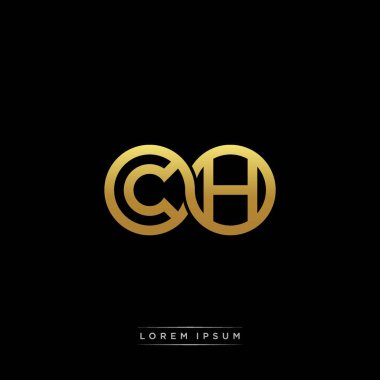 İlk harf bağlı daire sermaye monogramı logosu modern şablon altın rengi versiyonu siyah arkaplan üzerinde izole