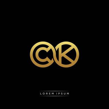 İlk harf bağlı daire sermaye monogramı logosu modern şablon altın rengi versiyonu siyah arkaplan üzerinde izole