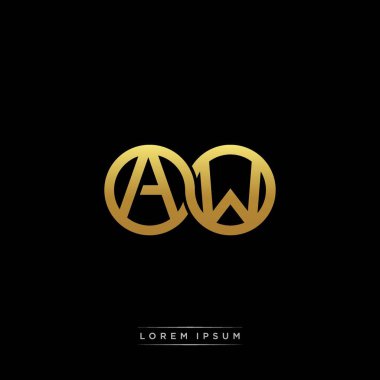 İlk harf bağlı daire sermaye monogramı logosu modern şablon altın rengi versiyonu siyah arkaplan üzerinde izole