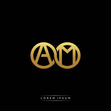 İlk harf bağlı daire sermaye monogramı logosu modern şablon altın rengi versiyonu siyah arkaplan üzerinde izole