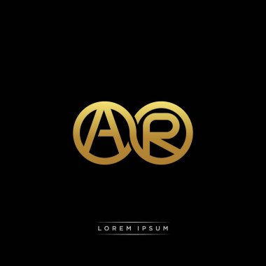 İlk harf bağlı daire sermaye monogramı logosu modern şablon altın rengi versiyonu siyah arkaplan üzerinde izole