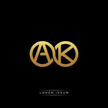 İlk harf bağlı daire sermaye monogramı logosu modern şablon altın rengi versiyonu siyah arkaplan üzerinde izole