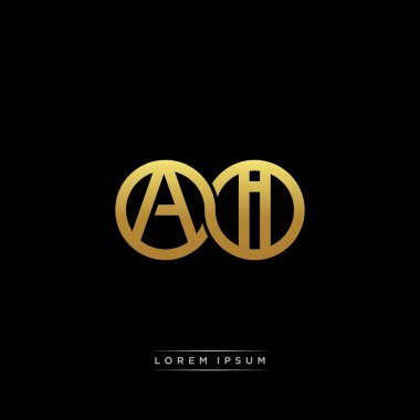 İlk harf bağlı daire sermaye monogramı logosu modern şablon altın rengi versiyonu siyah arkaplan üzerinde izole
