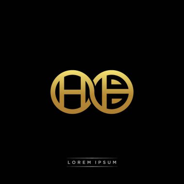 İlk harf bağlı daire sermaye monogramı logosu modern şablon altın rengi versiyonu siyah arkaplan üzerinde izole