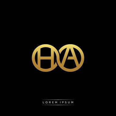 İlk harf bağlı daire sermaye monogramı logosu modern şablon altın rengi versiyonu siyah arkaplan üzerinde izole