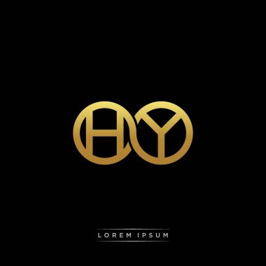 İlk harf bağlı daire sermaye monogramı logosu modern şablon altın rengi versiyonu siyah arkaplan üzerinde izole